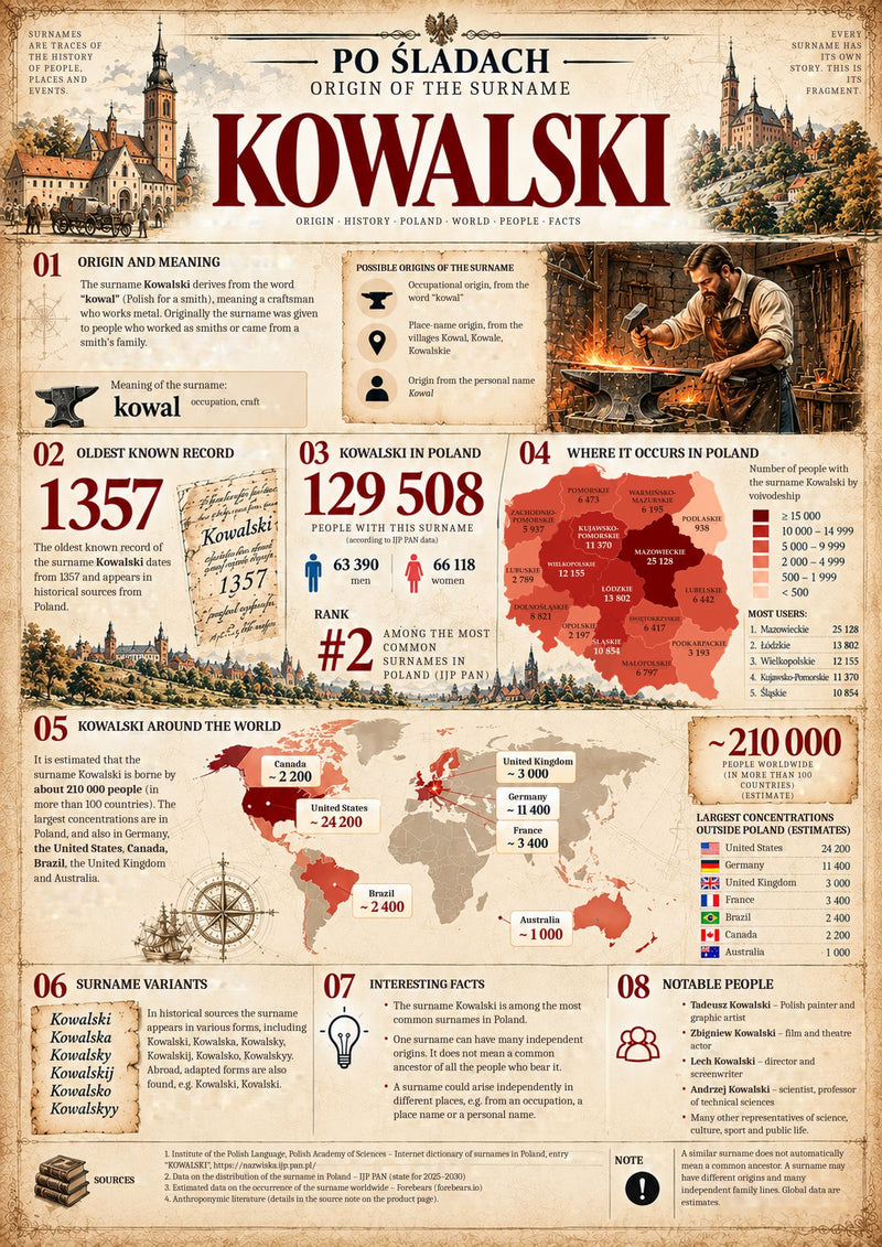 Plakat Geneza nazwiska Kowalski, wersja językowa: en